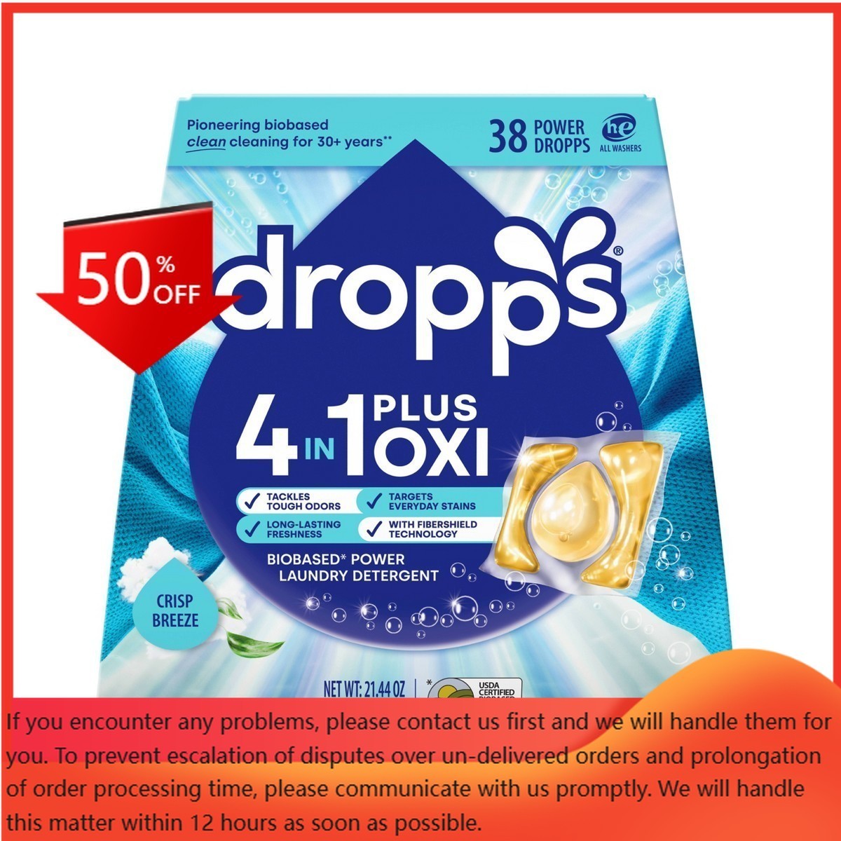 Dropps Crisp Breeze 4-in-1 Plus Oxi Power Biobased Laundry Pods 38 Pacs-21.44oz