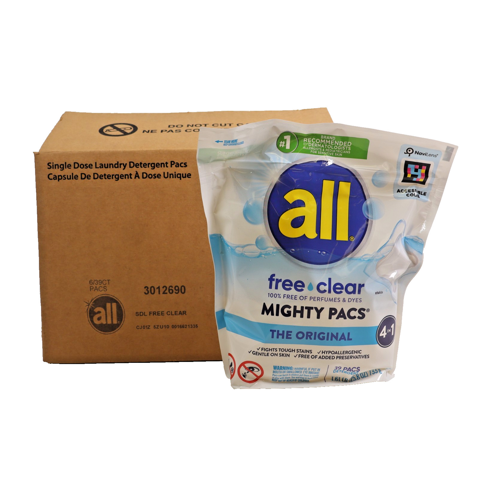 All Free Clear Mighty PACS Laundry Detergent for Sensitive Skin 39ct, 6 Bag/Case