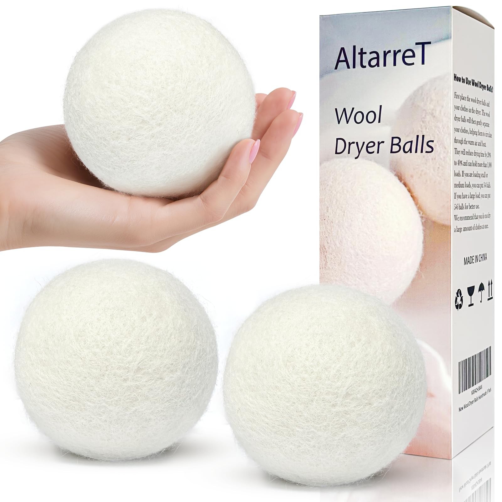 Dryer Balls Handmade Reusable Natural Fabric Softener 3 Pack XL Wrinkles Free