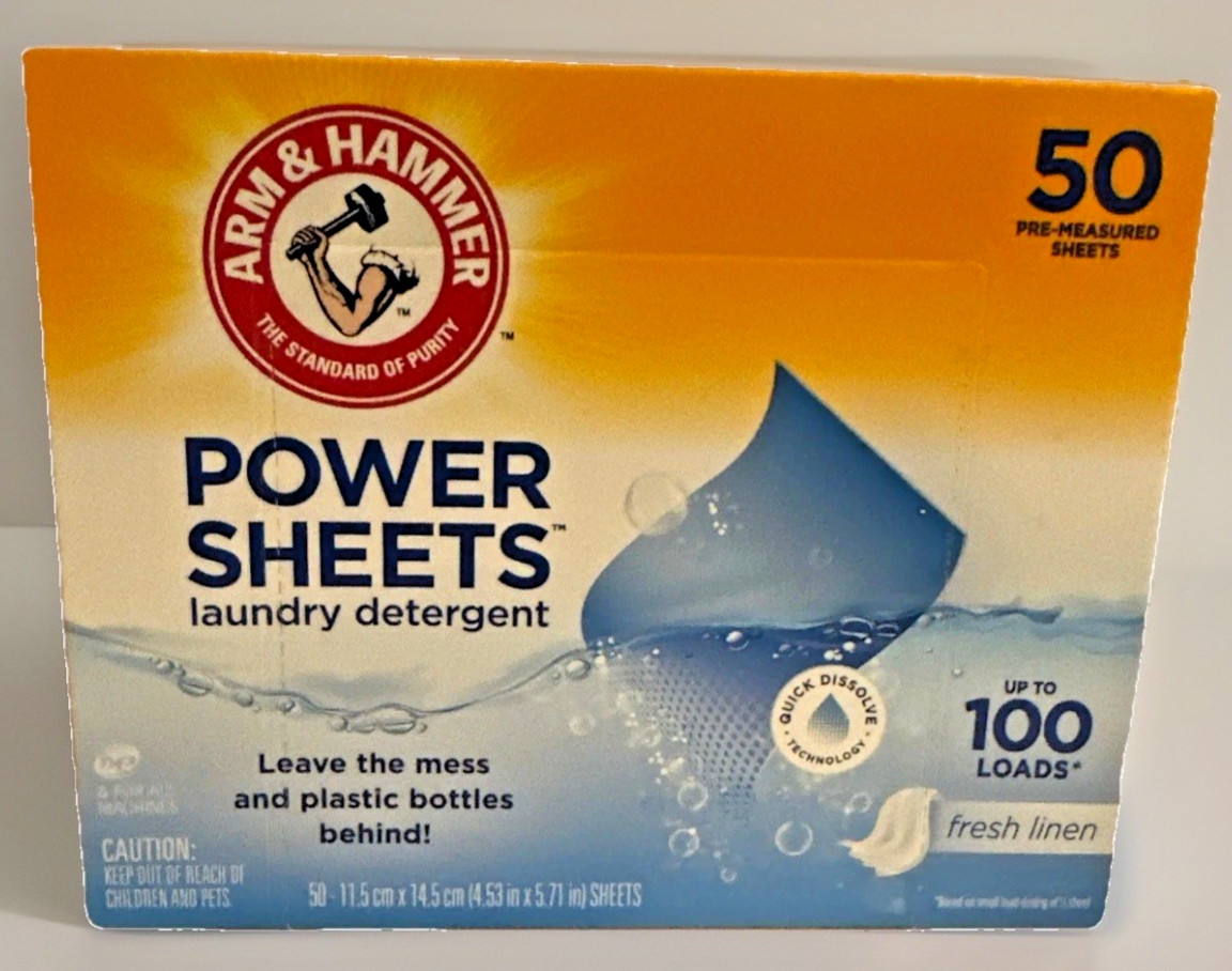 Lot of 2 Arm & Hammer Power (50) Sheets Laundry Detergent Fresh Linen 100 Loads*