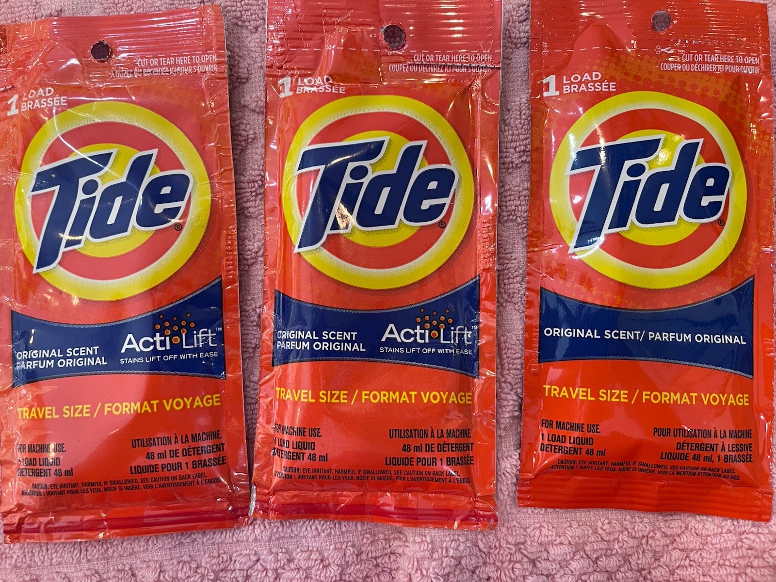 3pk Tide Travel Size Laundry Detergent Original Scent “2 Acti Lift” 1 Regular