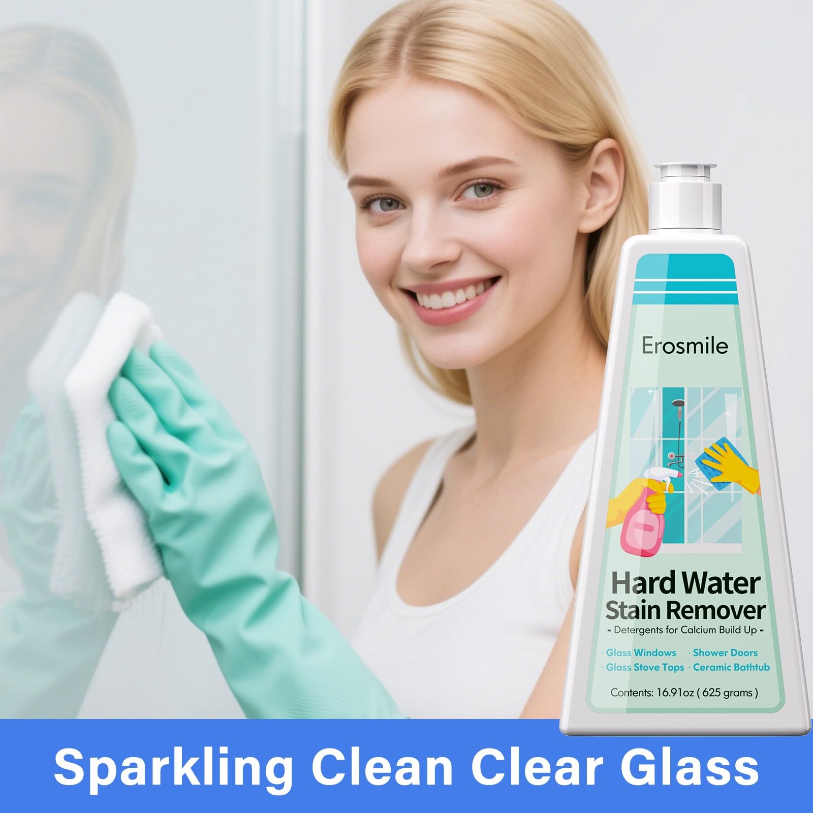 EROSMILE Hard Water Stain Remover, Shower Glass & 16.91 Fl Oz (Pack of 1)