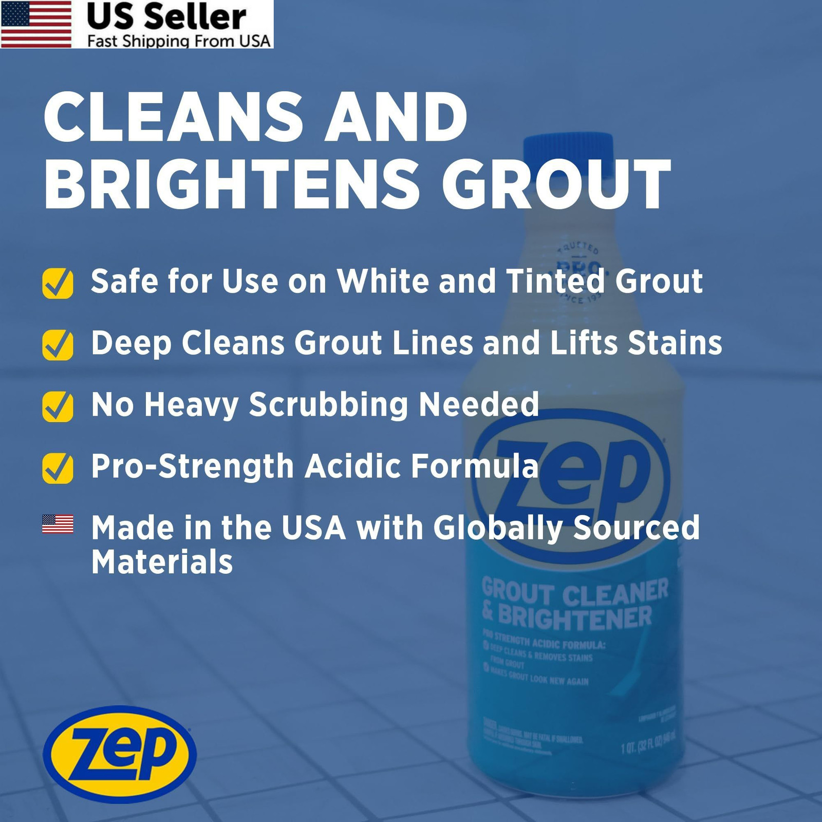 Zep Grout Cleaner and Brightener – 32 Ounce 32 Fl Oz (Pack of 1), ESSU104632