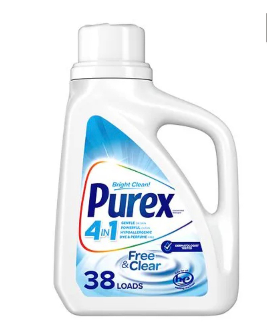 Purex Free and Clear Liquid HE Laundry Detergent, Unscented, 50oz Bottle 6pack