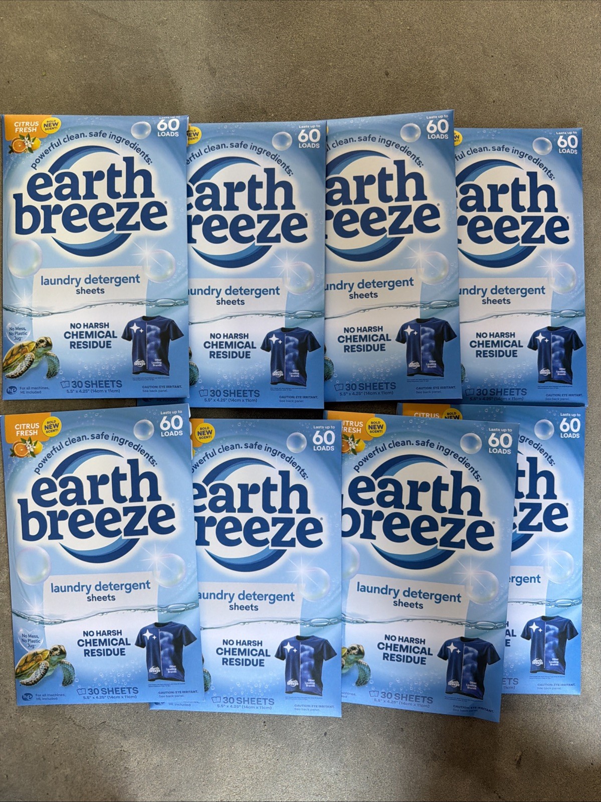 Full Case (8 pks) Earth Breeze Laundry Detergent Sheets-Citrus Fresh (480 Loads)