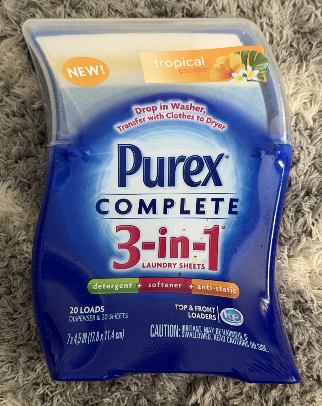 Purex Complete 3 In 1 Laundry Sheets & Dispenser Tropical Escape 20 Loads NIP