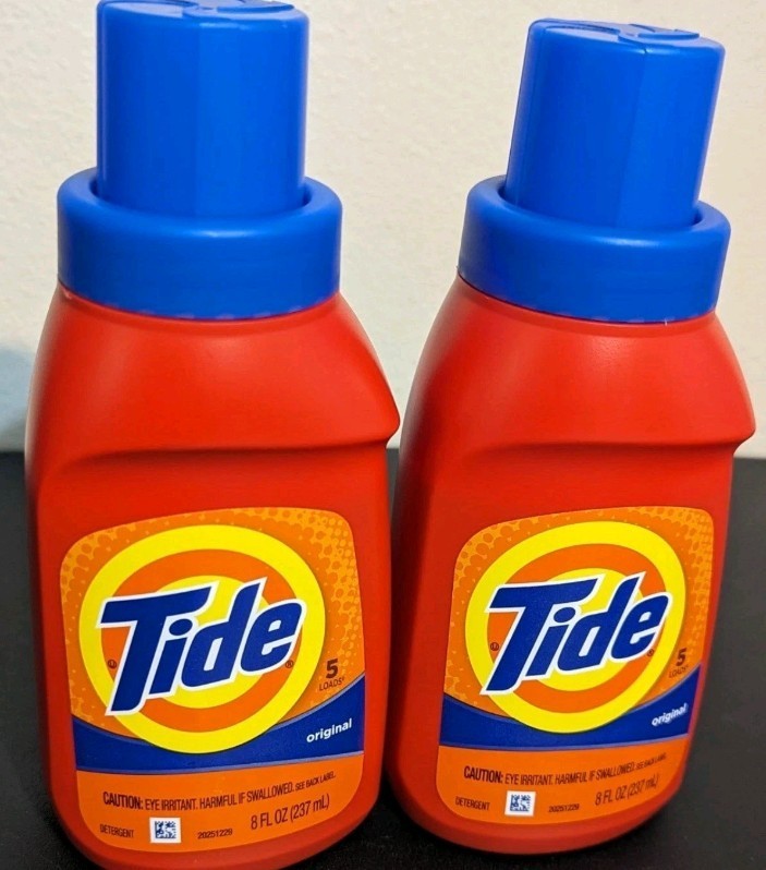 Tide (8 Fl. Oz.) Bottle ●ORIGINAL● Scent Liquid Laundry Detergent Lot Of Two