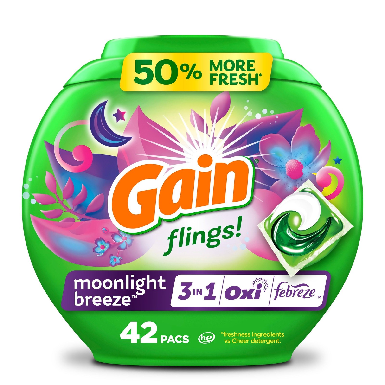 Gain 42 Count (Pack of 1), Flings Moonlight Breeze 42 Laundry Pacs