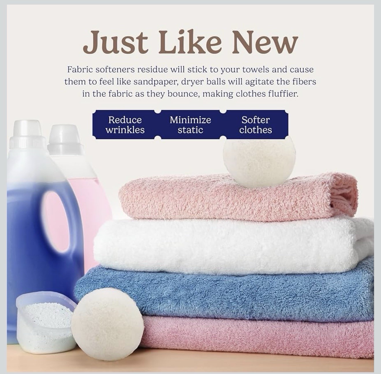 Laundry Wool Dryer Balls – Natural Fabric Softener, Reusable, Reduces Clothing