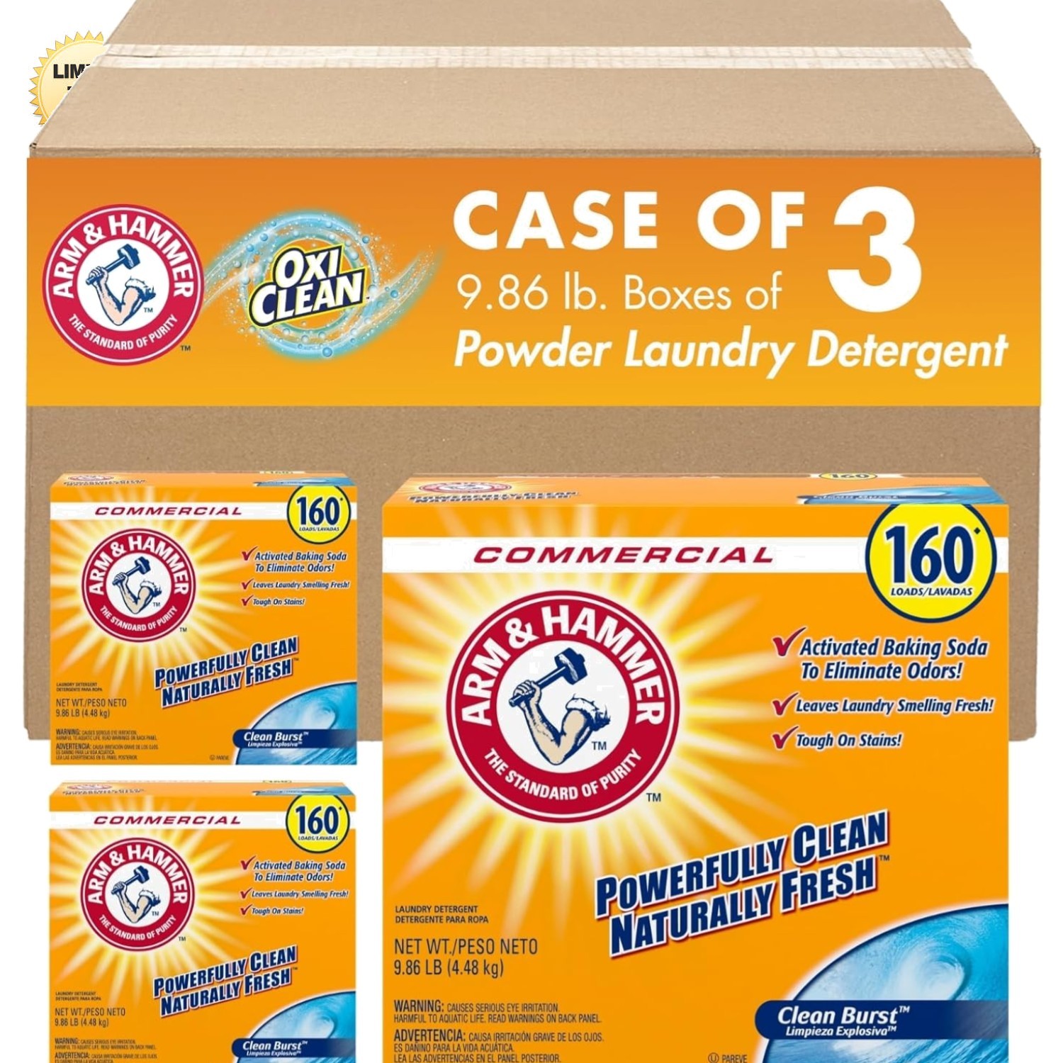 Powder Laundry Detergent Clean Burst Scent 9.86 lb Pack of 3