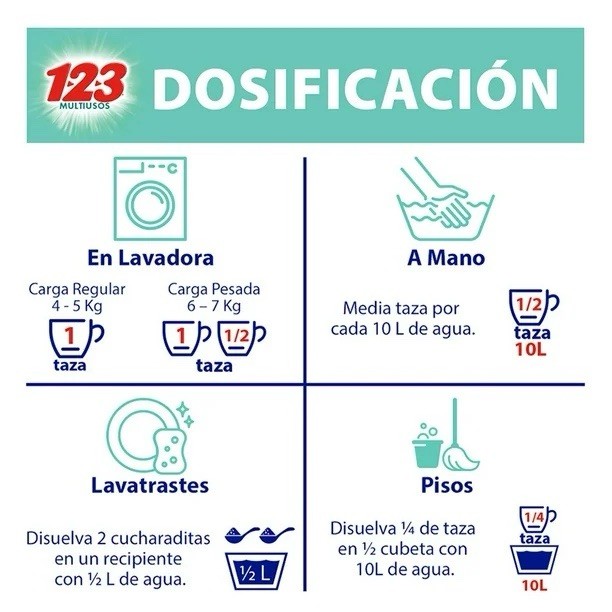 3X Detergente 123 Multiusos 🇲🇽 Powder Laundry Detergent, 1.2Kg, 3 Pack
