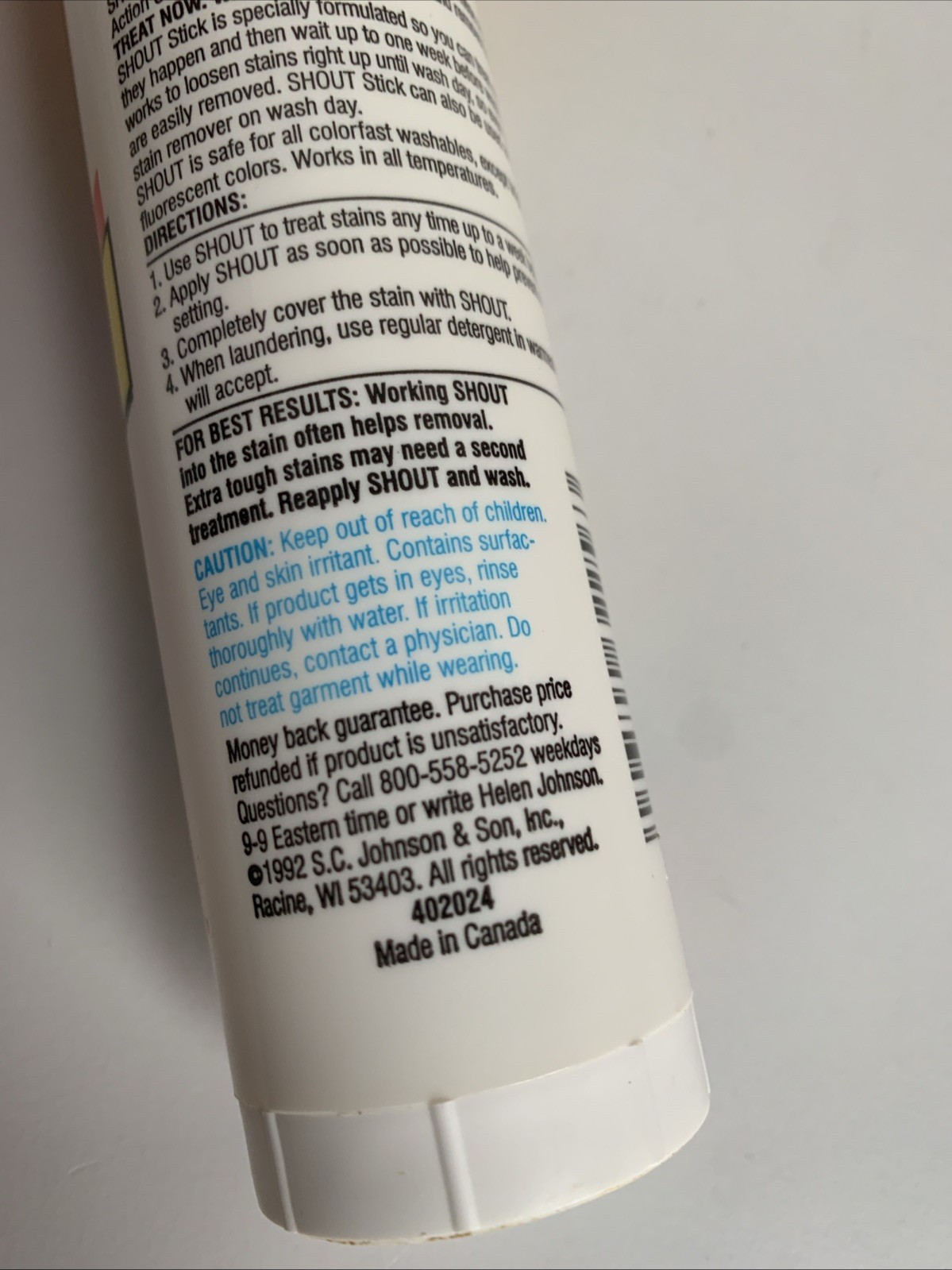 Shout Stick Vintage Laundry Stain Remover 4.4 oz Stick 1992 Read