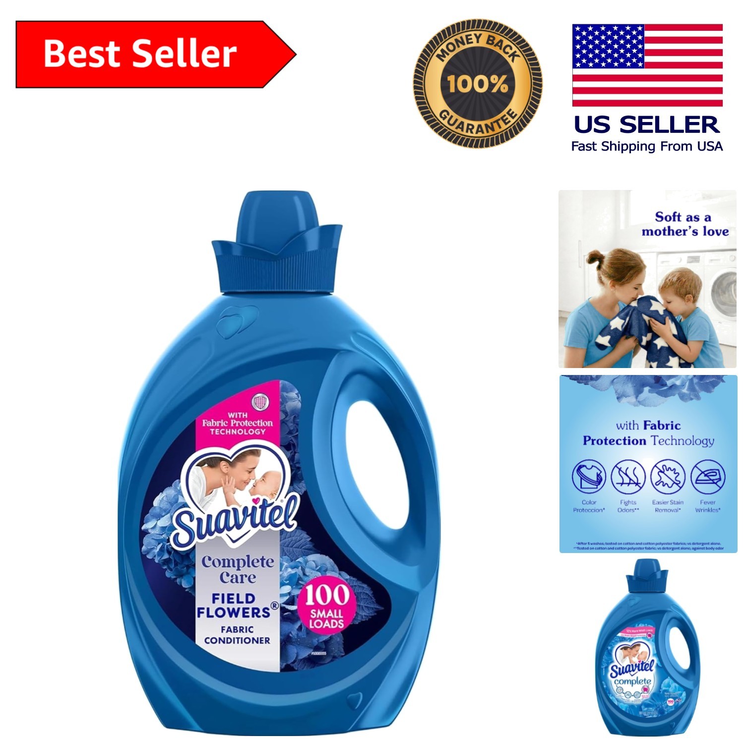 Complete Fabric Conditioner 100 Loads – HE Compatible, Fresh Field Flowers Scent