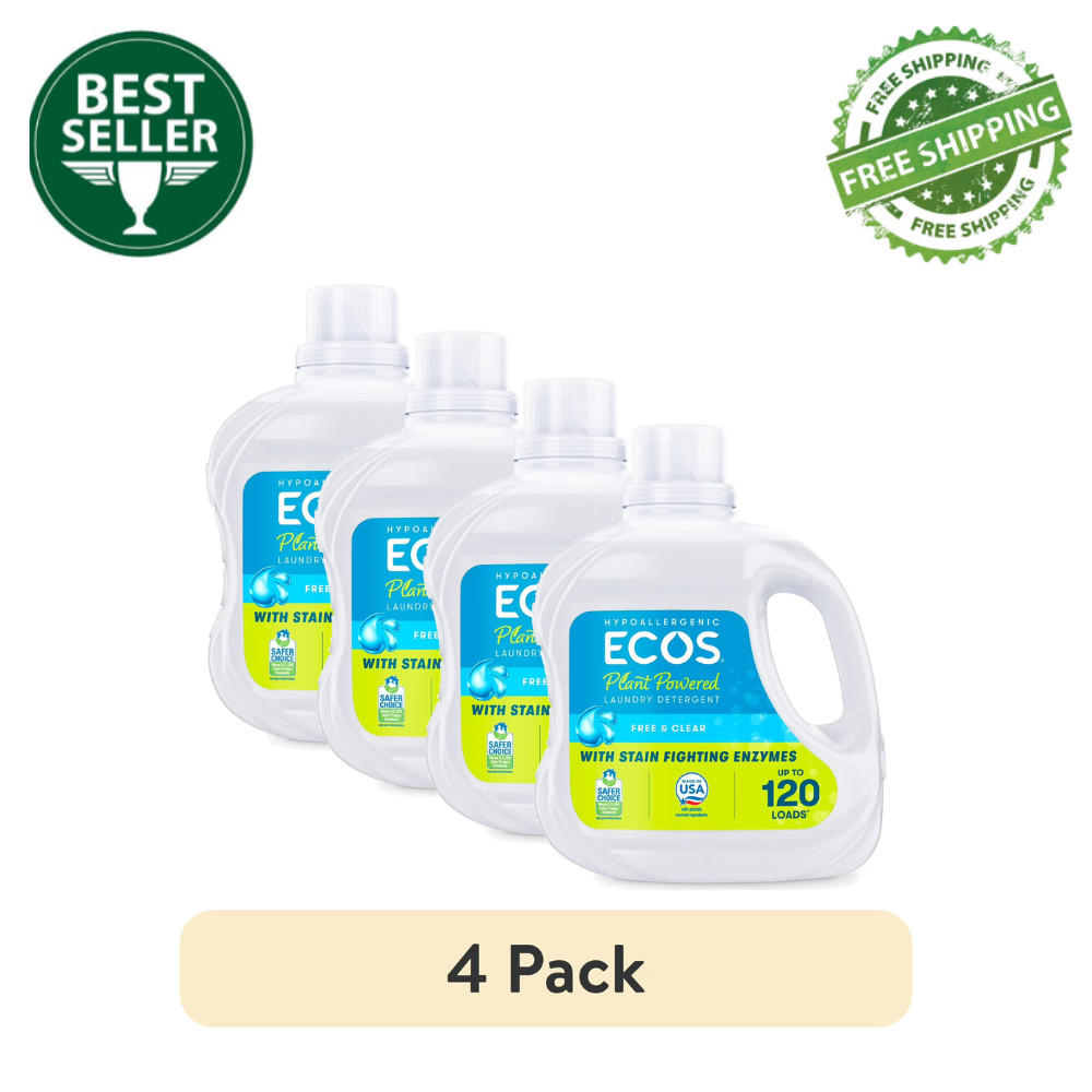 ECOS Hypoallergenic Liquid Laundry Detergent, Free & Clear, 120 Loads, 4 Pack