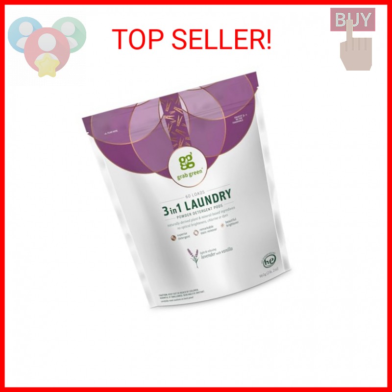Grab Green Natural 3 in 1 Laundry Detergent Pods, Lavender + Vanilla-with Essent