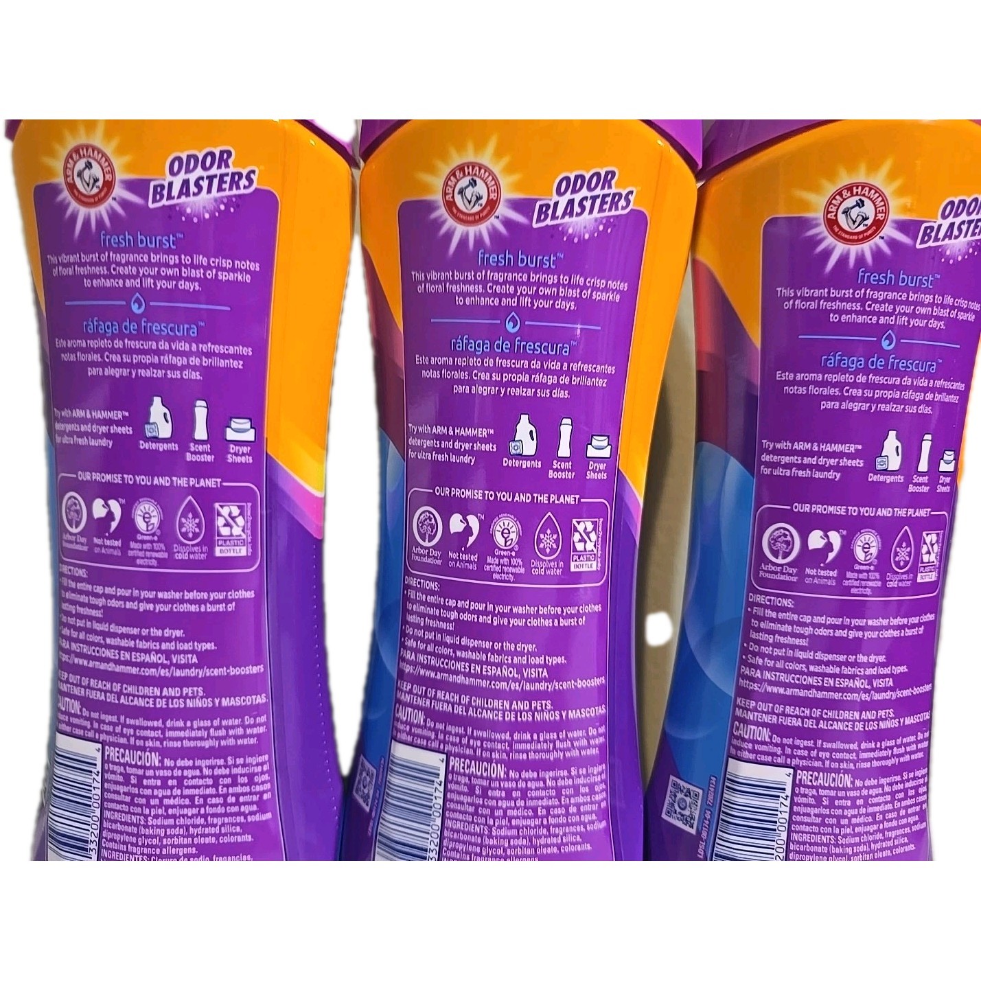 3 Pack Arm & Hammer Odor Blasters In-Wash Scent Booster Fresh Burst 15 oz Each