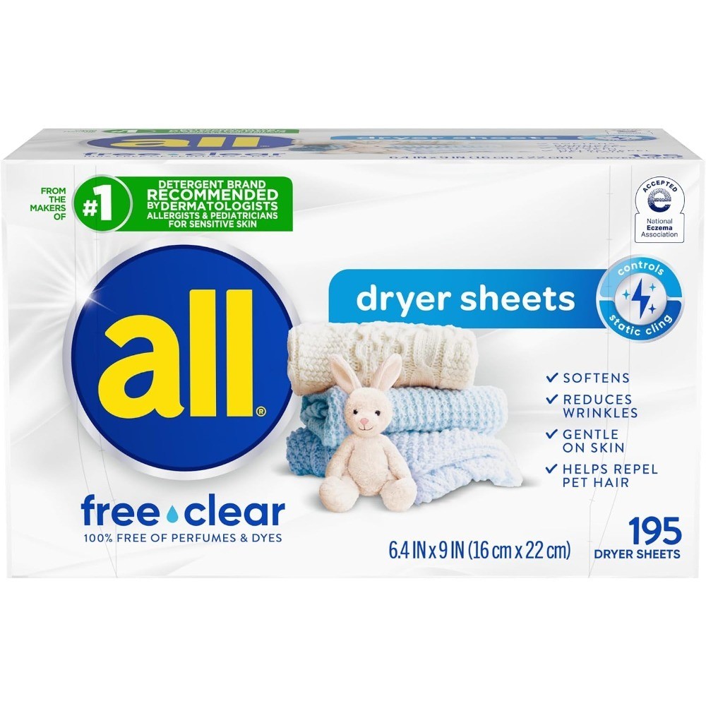 Hypoallergenic Unscented Dryer Sheets for Sensitive Skin 195 Count Dye Free