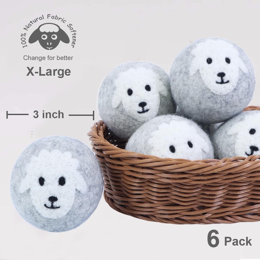 Hypoallergenic Wool Dryer Balls 6-Pack – Reduce Wrinkles & Shorten Drying Time