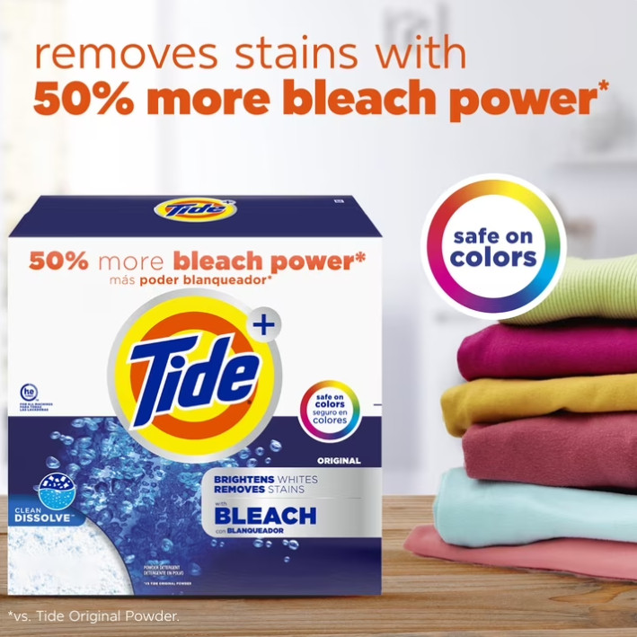 2 Box Tide Plus Bleach Powder Laundry Detergent, Original Scent, 129 oz/ Box