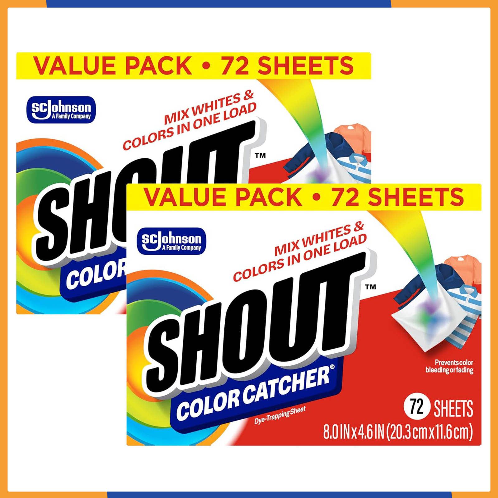 Shout Color Catcher Dye Trapping Sheets 72 Count Laundry Detergent Safe Pack of2