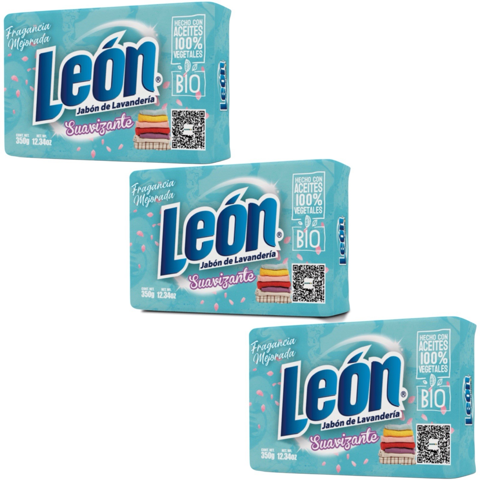 3X LEON Jabón SUAVIZANTE 🇲🇽 Bar Laundry Soap, 350g, 3 Pack