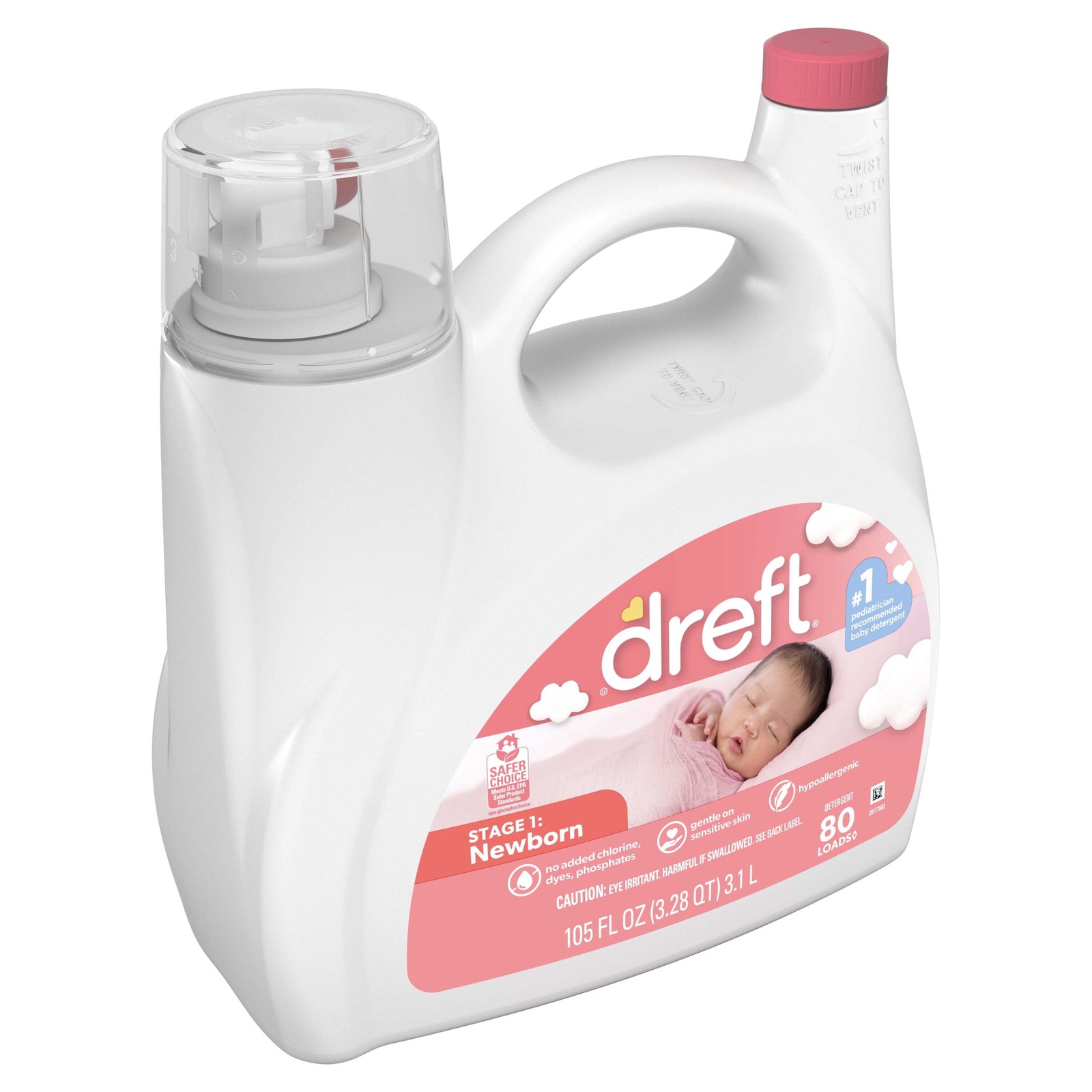 105oz Dreft Newborn Laundry Detergent – Hypoallergenic, 80 Loads,