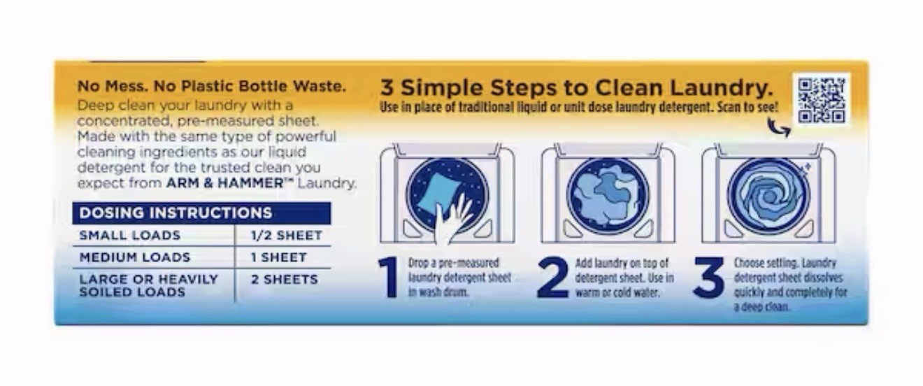 ARM & HAMMER Laundry Detergent Power Sheets Fresh Breeze 60 ct