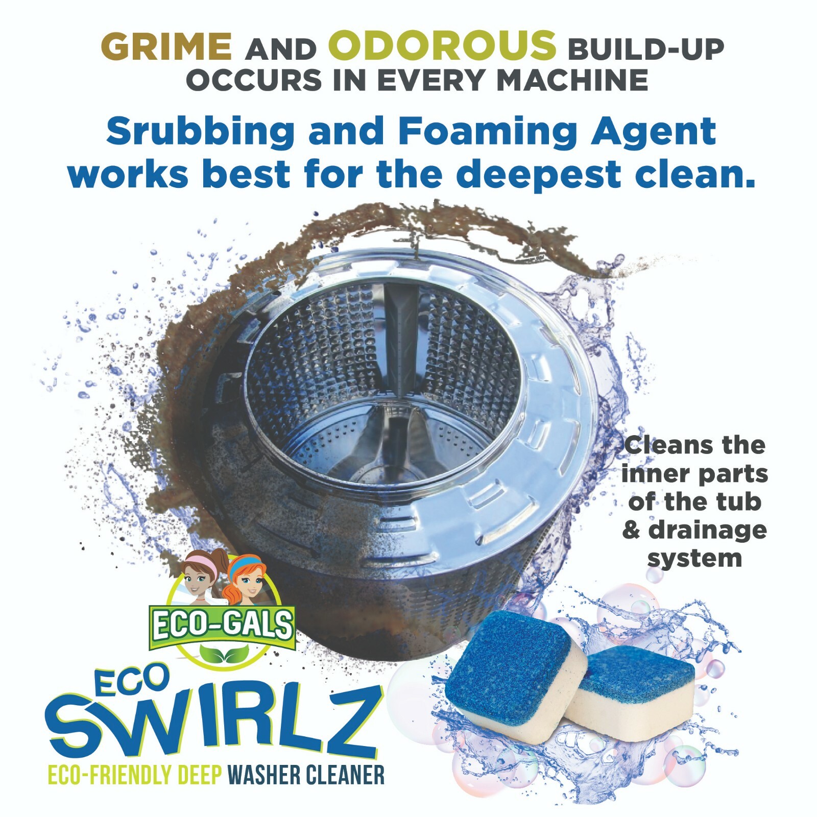 New Eco-Gals Eco Swirlz Washing Machine Cleaner, 24 Count
