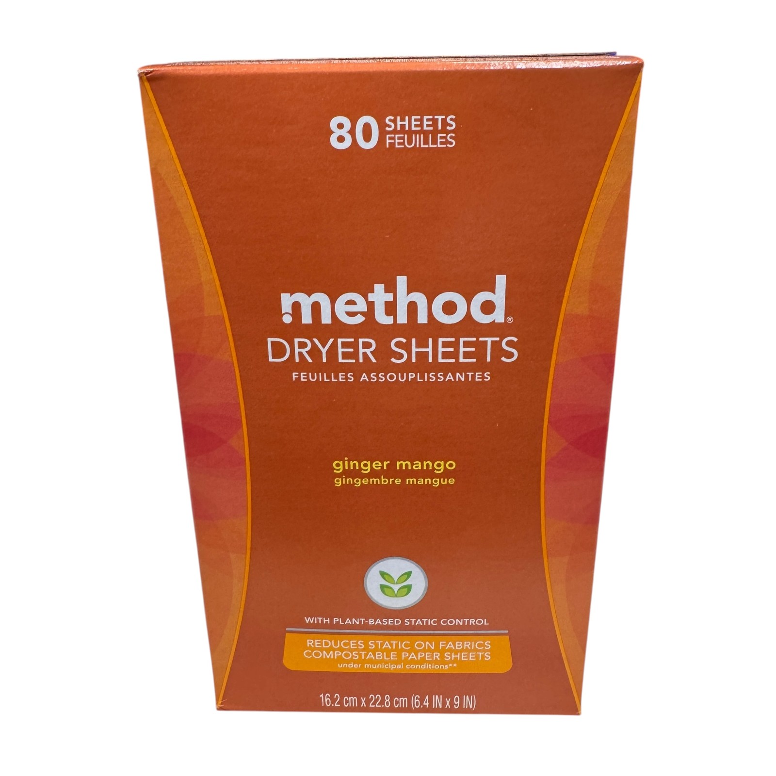 Method Dryer Sheets Ginger Mango Scent 80 Count Plant-Based Static Control