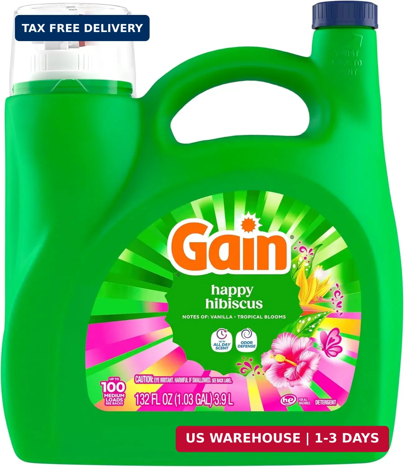 Gain Liquid Laundry Detergent, With Odor Defense, Happy Hibiscus Scent, Laundry