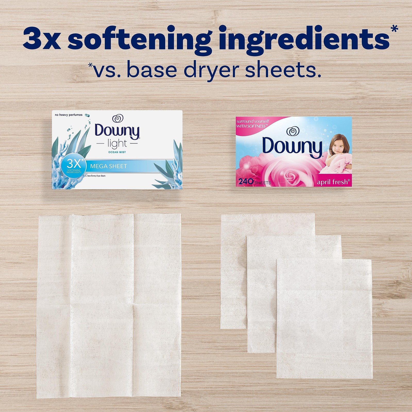 Downy Light Mega Dryer Sheets, Laundry Fabric Softener, Ocean Mist, 130 Count