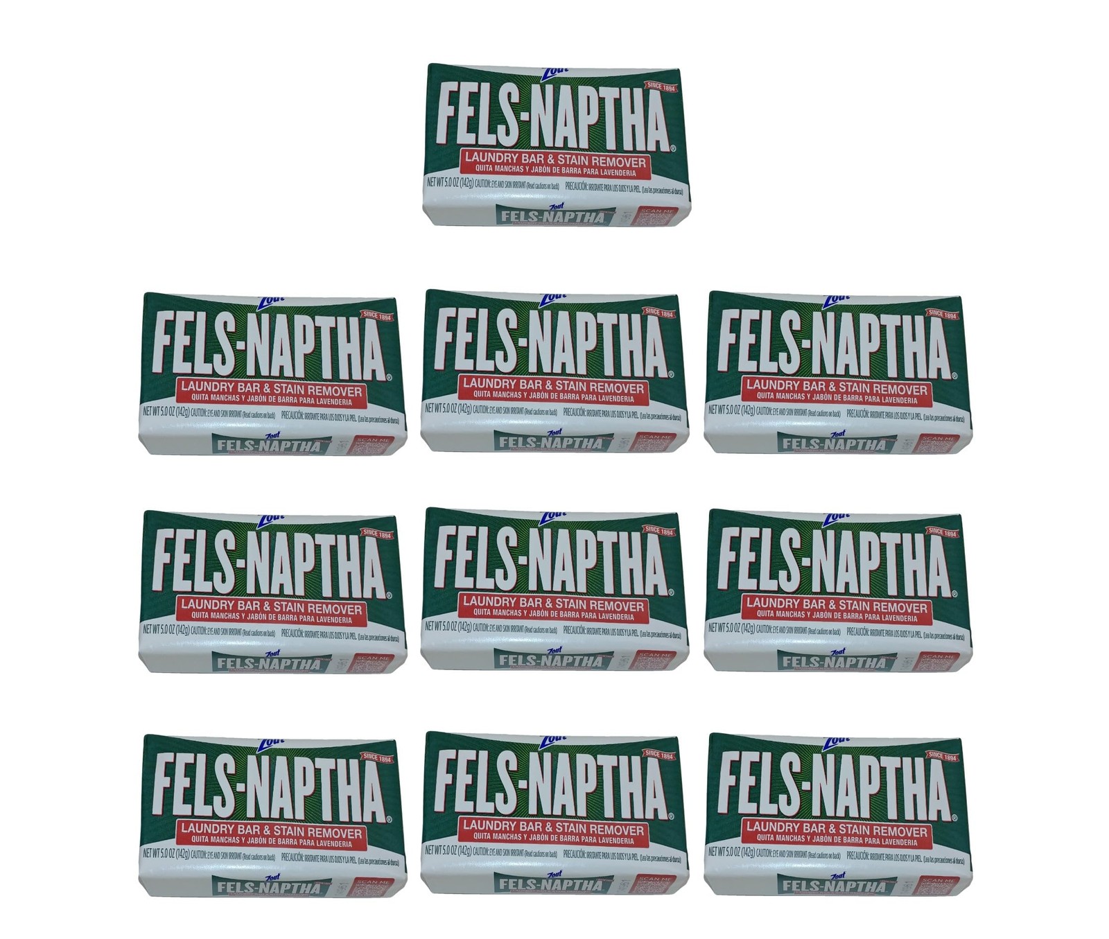 10 Bars Lot Of Zout Fels-Naptha Laundry Soap Bar & Stain Remover 5 Oz Ounce. …