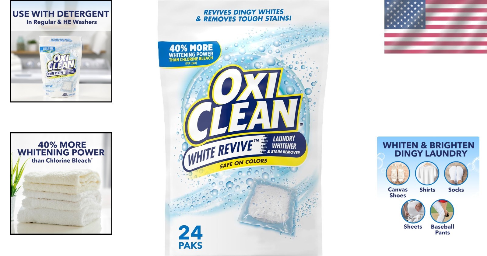 Revitalize Whites with White Revive 24 Count Stain Remover Power Paks, Unscented