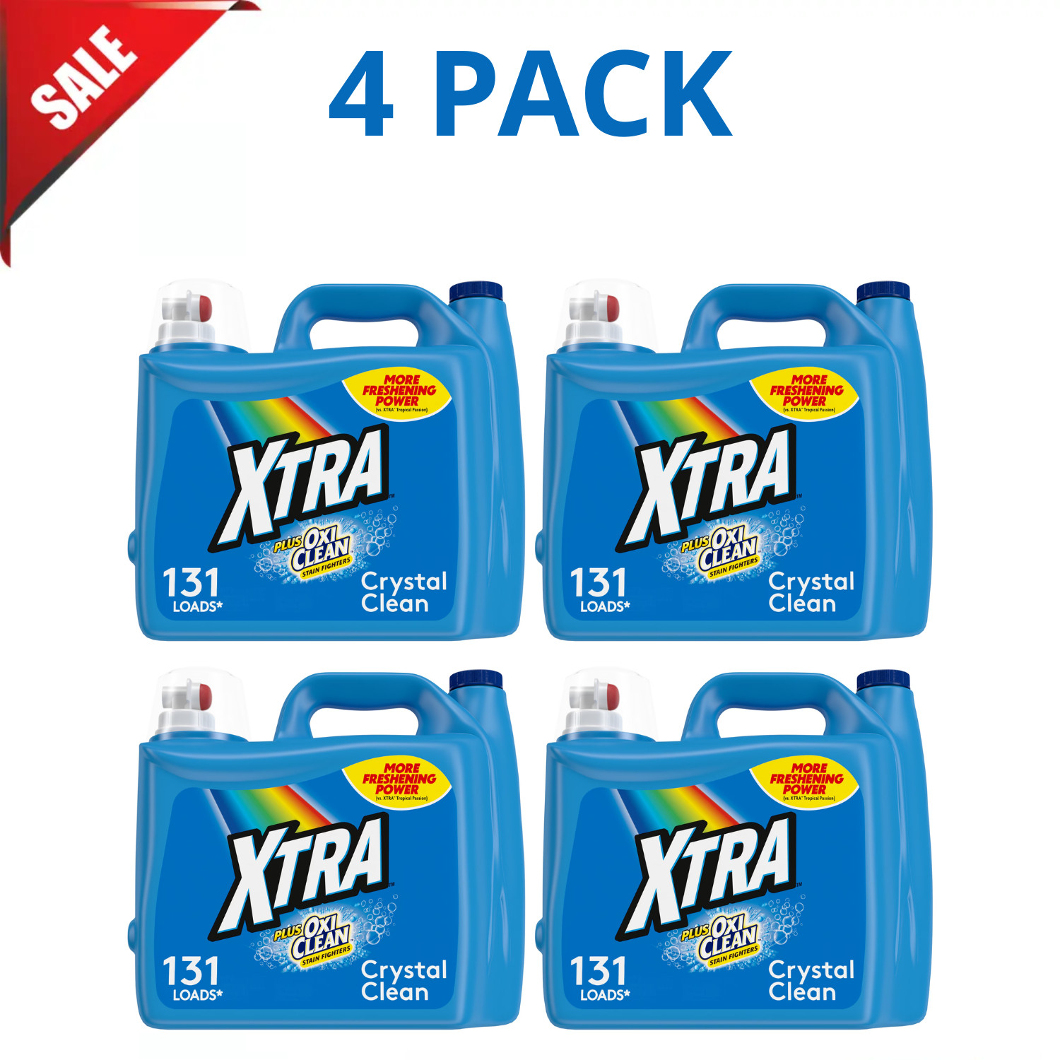 Xtra Plus OxiClean, 131 Loads Liquid Laundry Detergent, 203.1 fl oz, 4 Pack