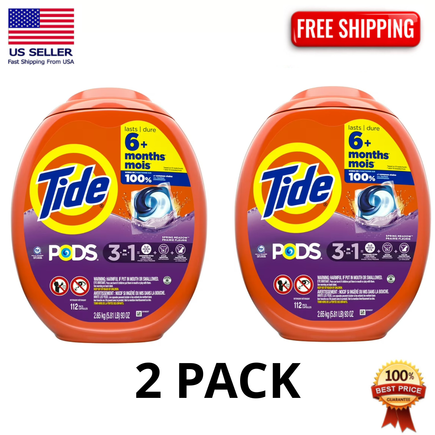 Tide PODS Laundry Detergent Pacs Spring Meadow Scent 112 Ct HE 3-in-1, 2 Pack