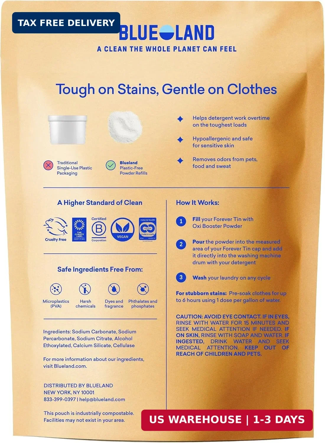BLUELAND Oxi Laundry Booster Powder, Clear Skies Scent, 17.6 oz | 100% Plastic-f