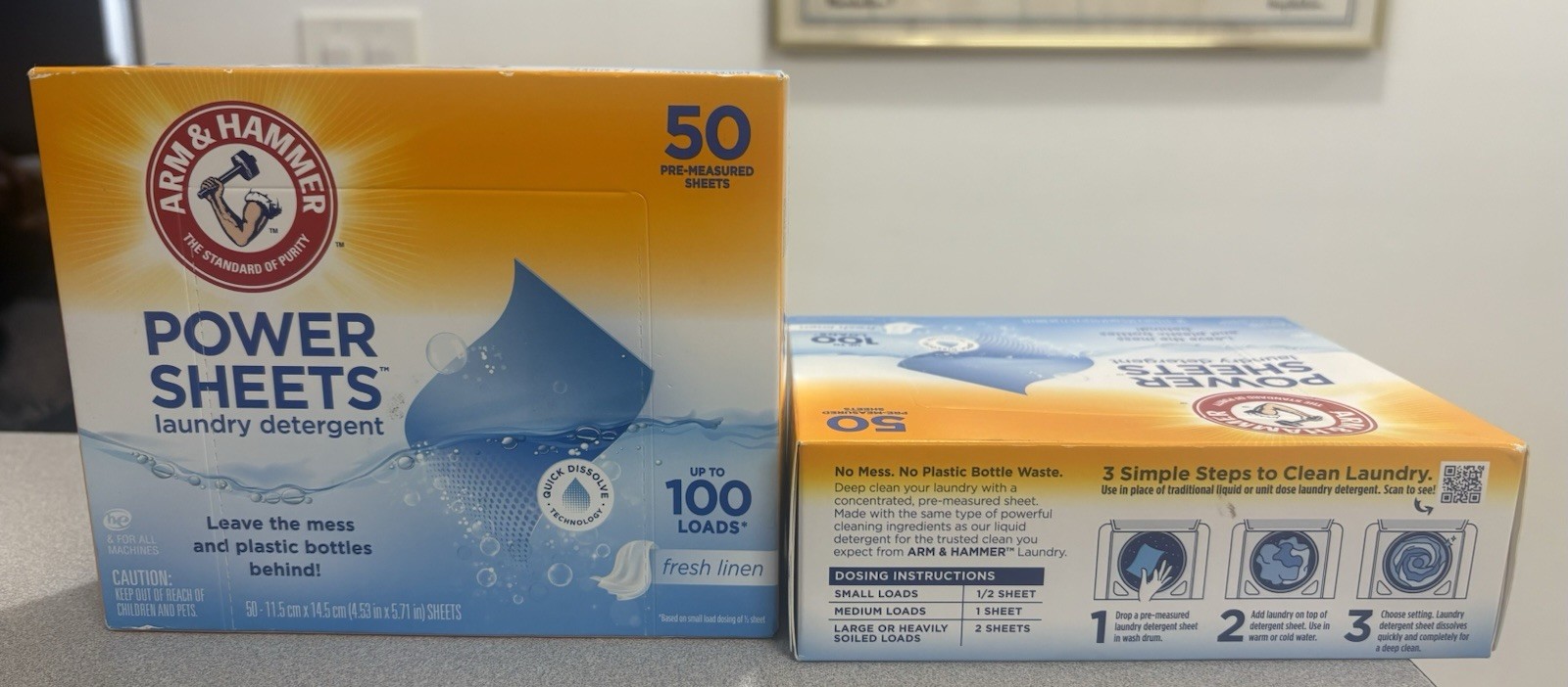 2 Boxes Arm & Hammer Power Sheets Laundry Detergent,Fresh Linen 50ct Ea