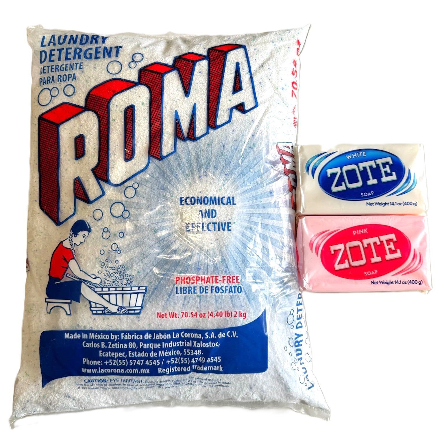 Bundle Roma Polvo 2 Kg/ Powder laundry detergent Zote Laundry Soap 200-400g Pink