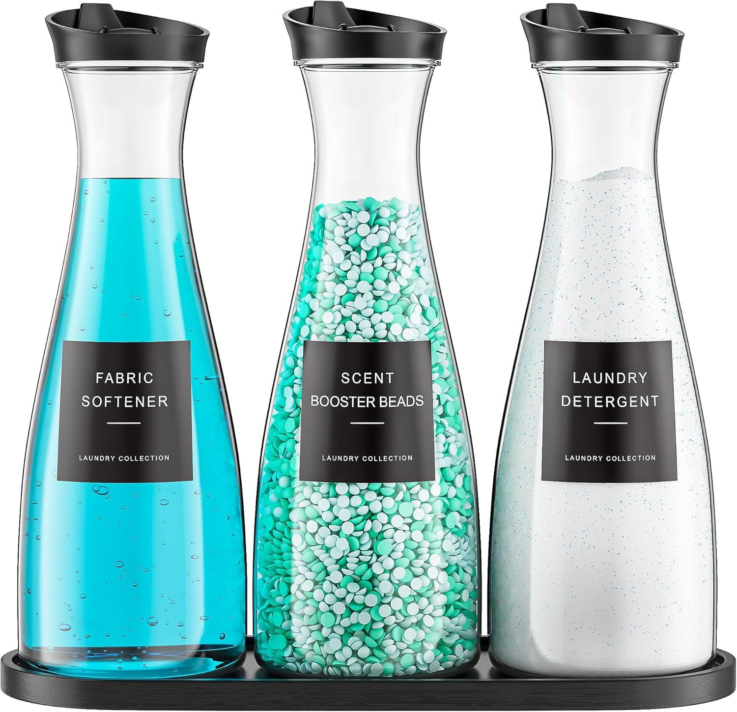 3 Pack Dispensador Detergente Líquido 1.6L con Bandeja y 12 Etiquetas Lavandería