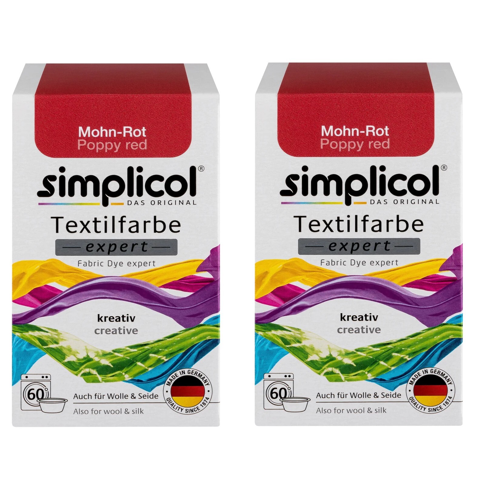 SIMPLICOL textile color expert 2 x color poppy red for 600 g fabric also for wool
