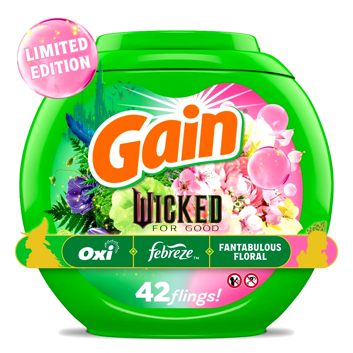 Gain Wicked 42ct Flings Laundry Detergent Oxi + Febreze Fantabulous Floral 30 oz