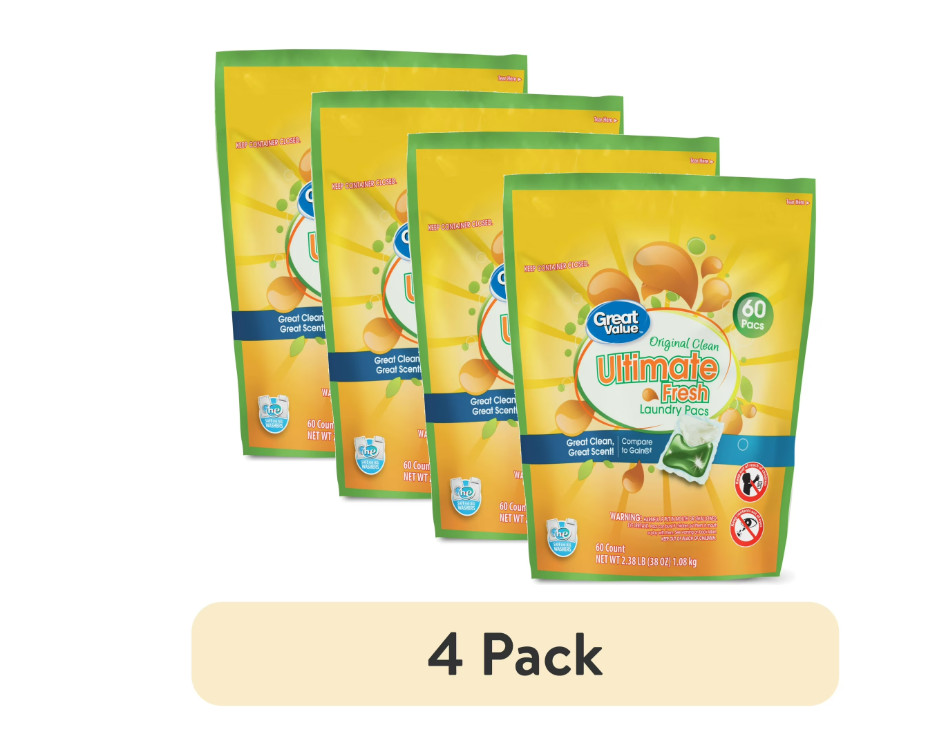 Great Value Laundry Detergent Pacs Original Clean 60 Ct (4 Pack)