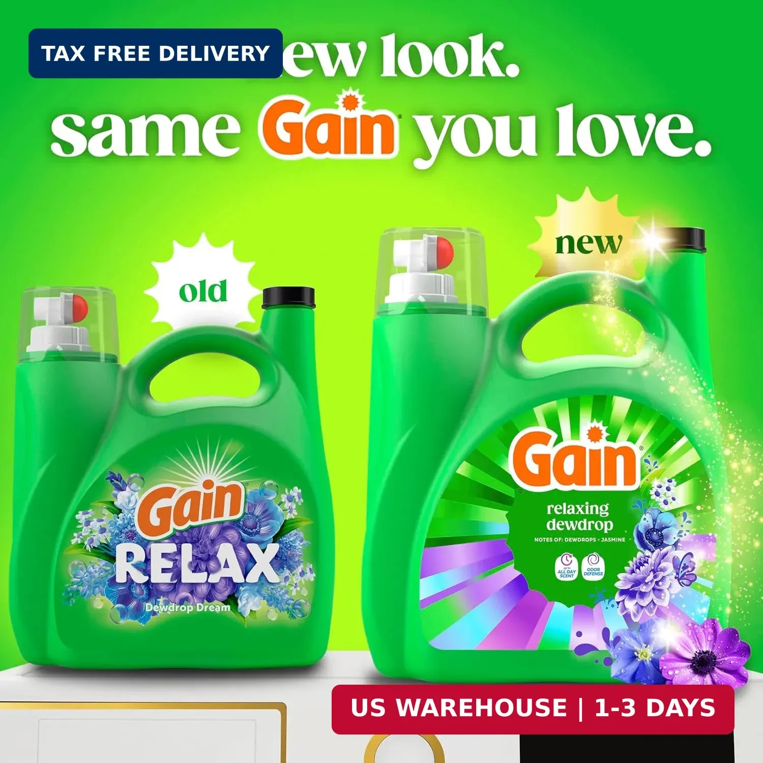 Gain Liquid Laundry Detergent, Now with Odor Defense, Relaxing Dewdrop Scent, 13
