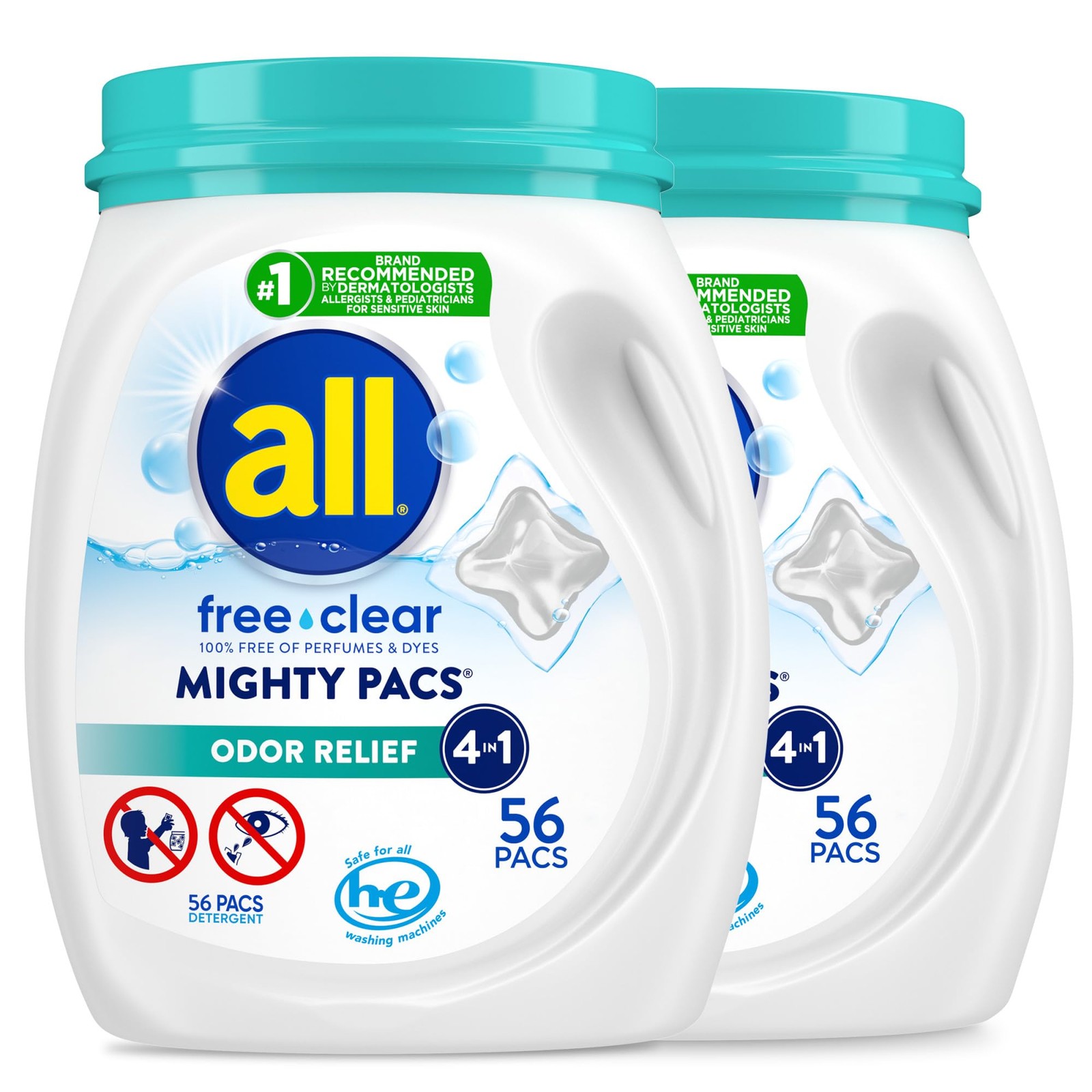 all free clear MIGHTY PACS Odor Relief, Laundry 56 Count (Pack of 2)