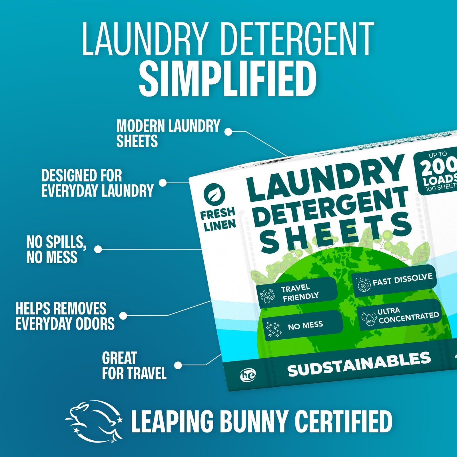Sudstainables Laundry Detergent Sheets 200 Loads – Dissolvable Laundry Sheet …