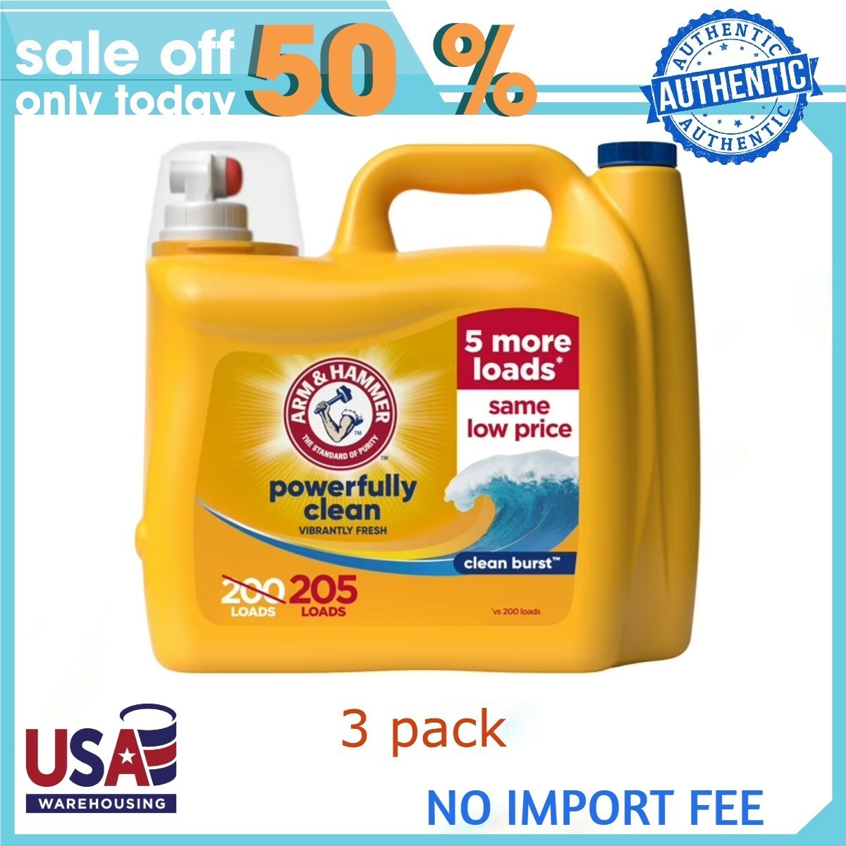 3p ARM & HAMMER Laundry Detergent Liquid, Clean Burst, 5 Extra Loads, 205 fl oz