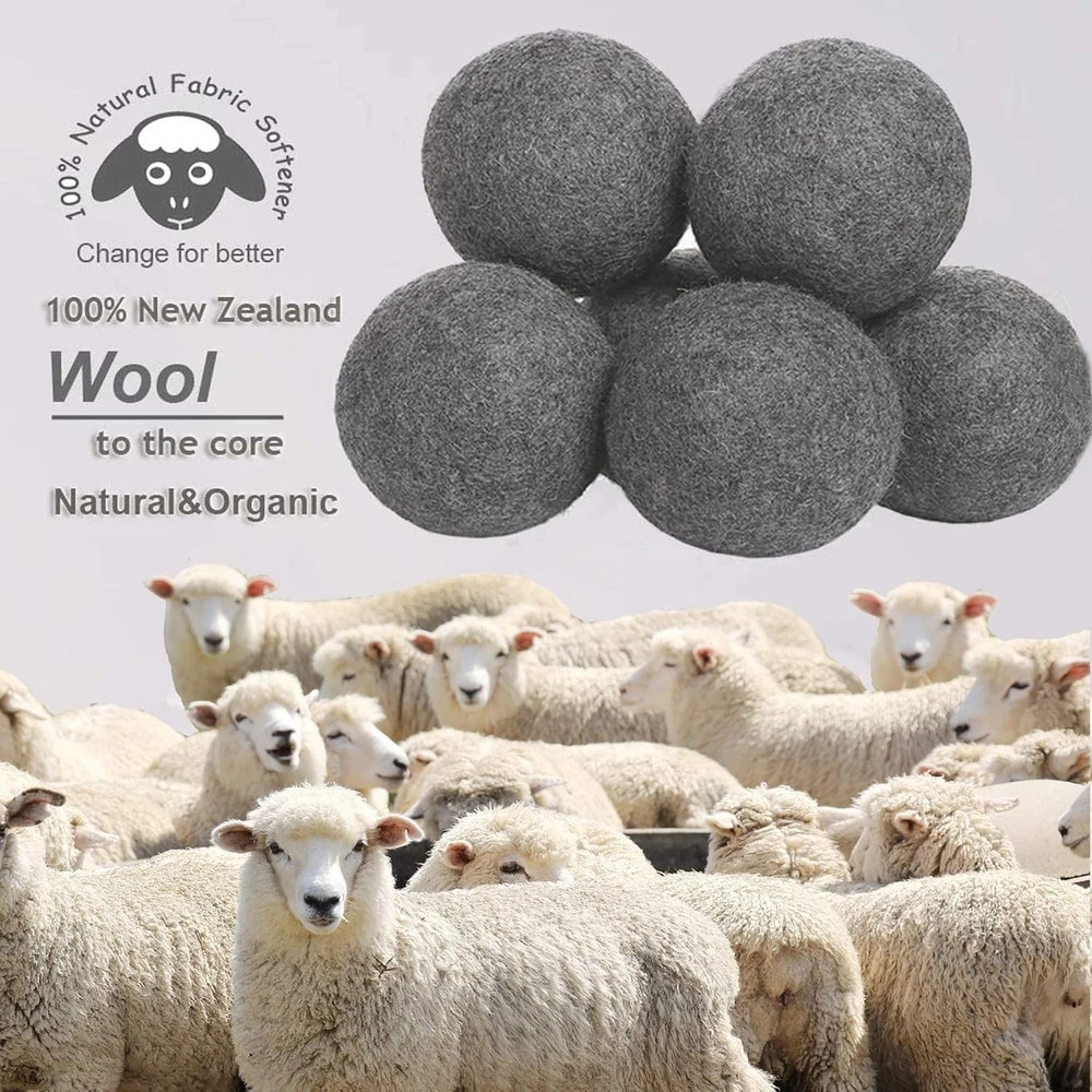 Wool Dryer Balls Dark Grey XL 6-Pack, 100% New Zealand Organic Fabric Softener f