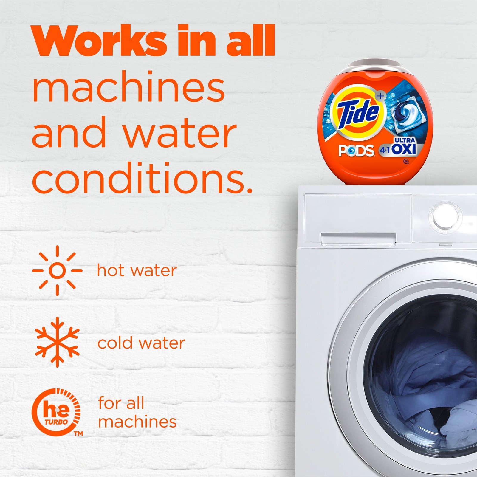 Tide, 4-n-1 Ultra Oxi Pods Laundry Detergent 32 Count (Pack of 1), Multicolor