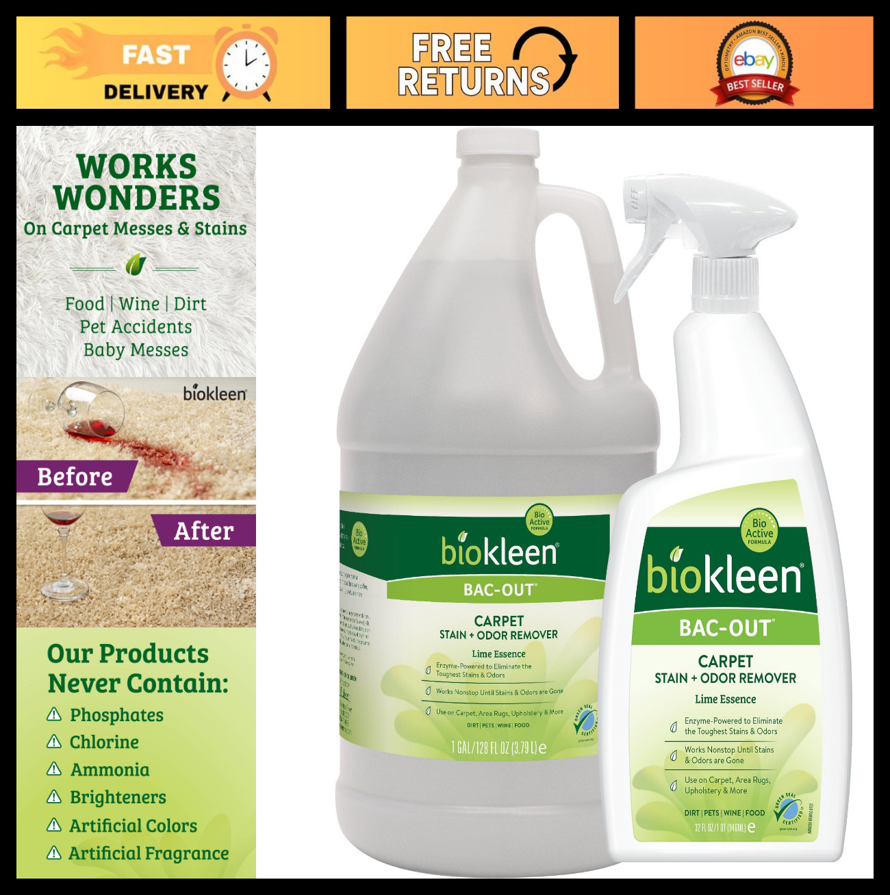 Enzymatic Stain Remover for Carpet & Clothes – 32oz & Gallon Refill, Eco-Friendl