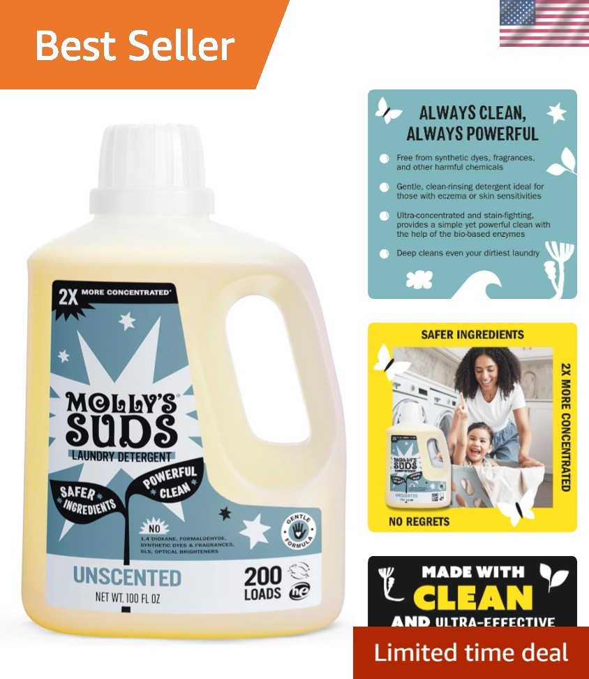 2x Concentrated Liquid Laundry Detergent – Unscented, 100 oz for Sensitive Skin